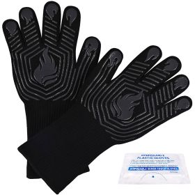 BBQ Gloves, 1472Â°F Heat Resistant Fireproof Mitts, Silicone Non-Slip Washable Oven Kitchen Gloves for Barbecue, Grilling, Cooking, Baking, Camping